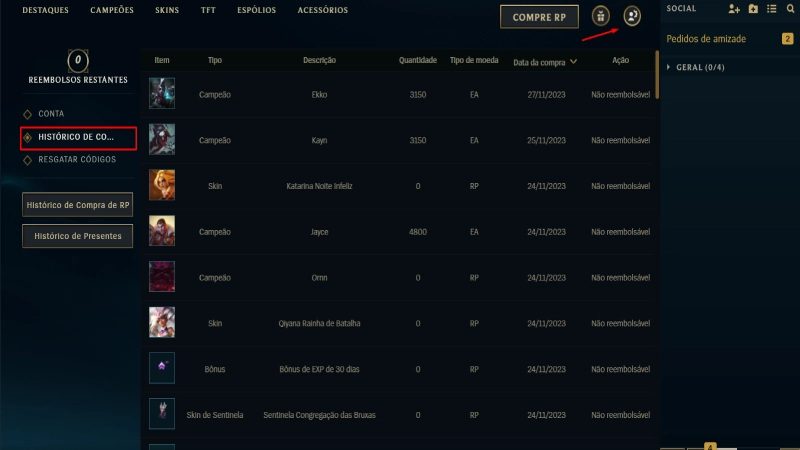 historico de compras lol