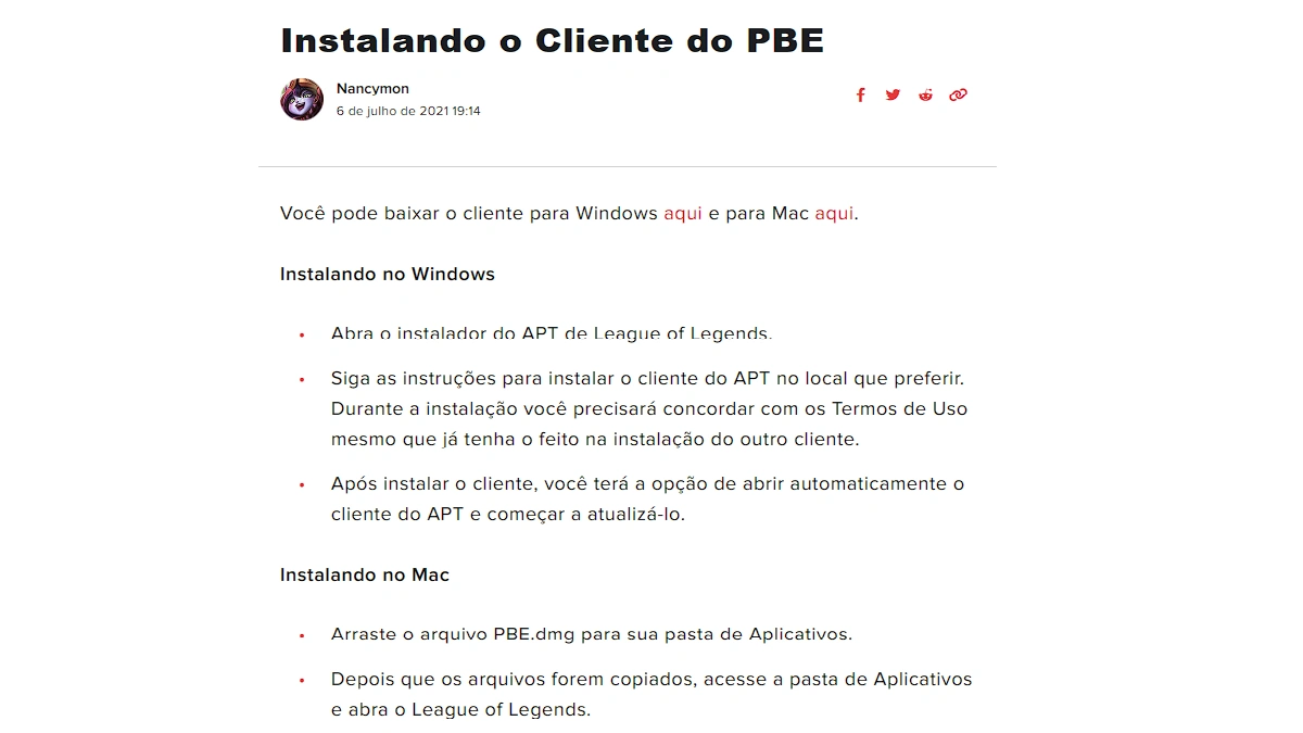 processo de criar conta pbe lol