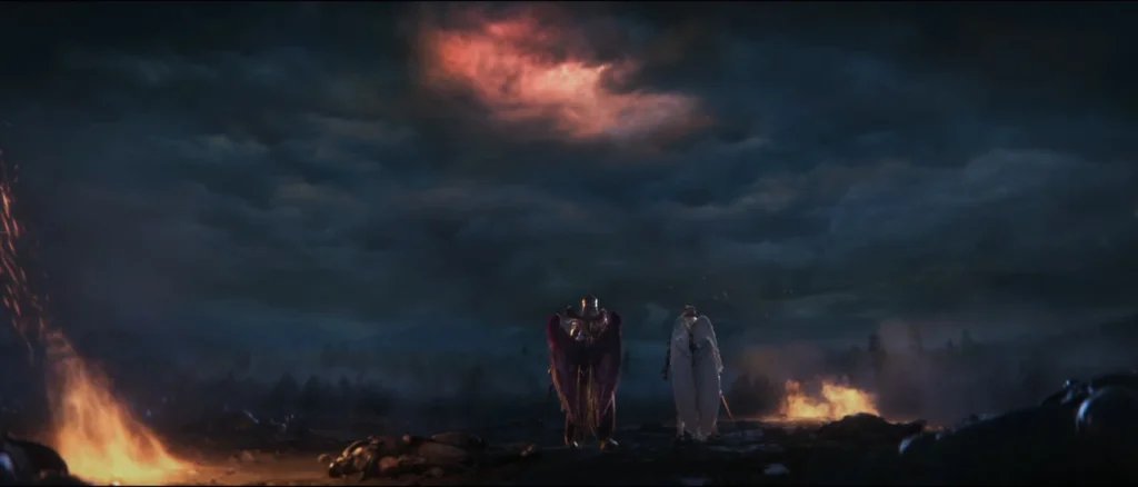 As irmãs Morgana e Kayle, observando o céu, se preparando para enfrentar Aatrox