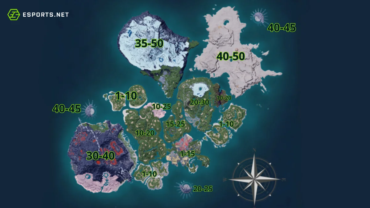 palworld: nível de cada área do jogo