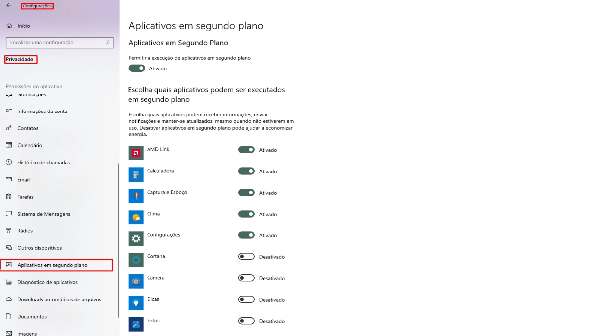 otimizar programas em segundo plano