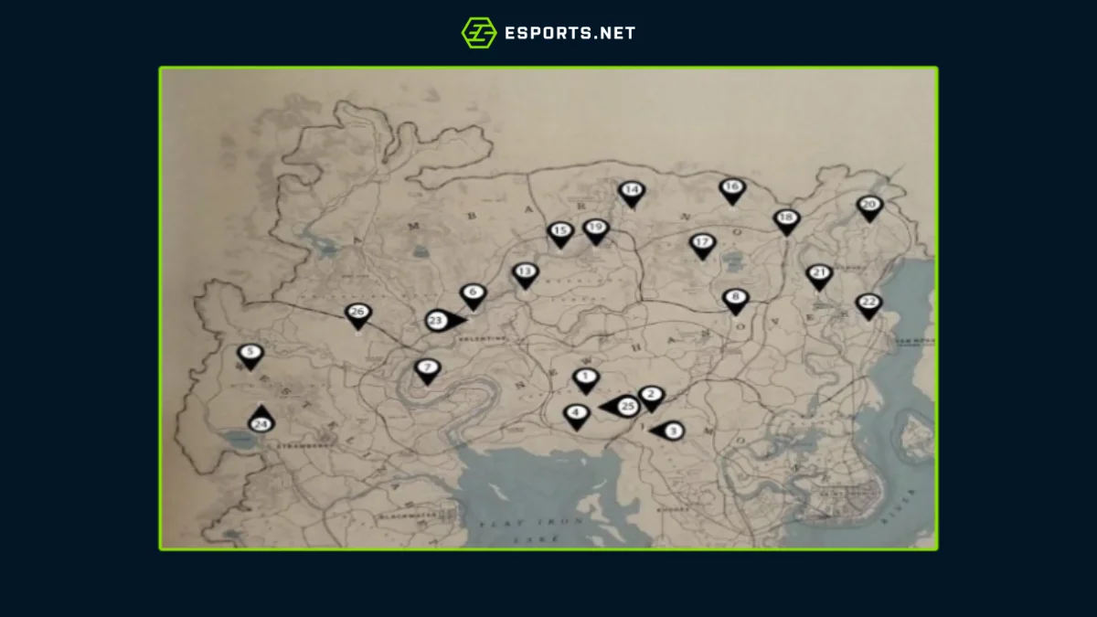 Mapa dos Ossos de Dinosauro Red Dead Redemption 2