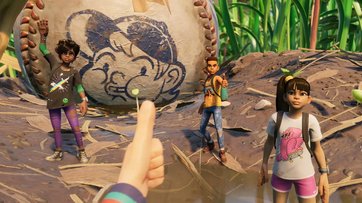 Quatro jogadores no Grounded em coop multiplayer