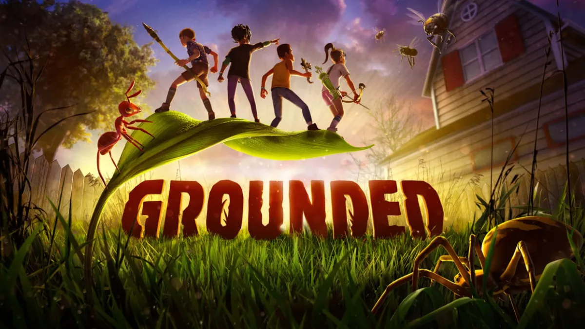 Arte de Grounded com quatro protagonistas em cima de uma folha