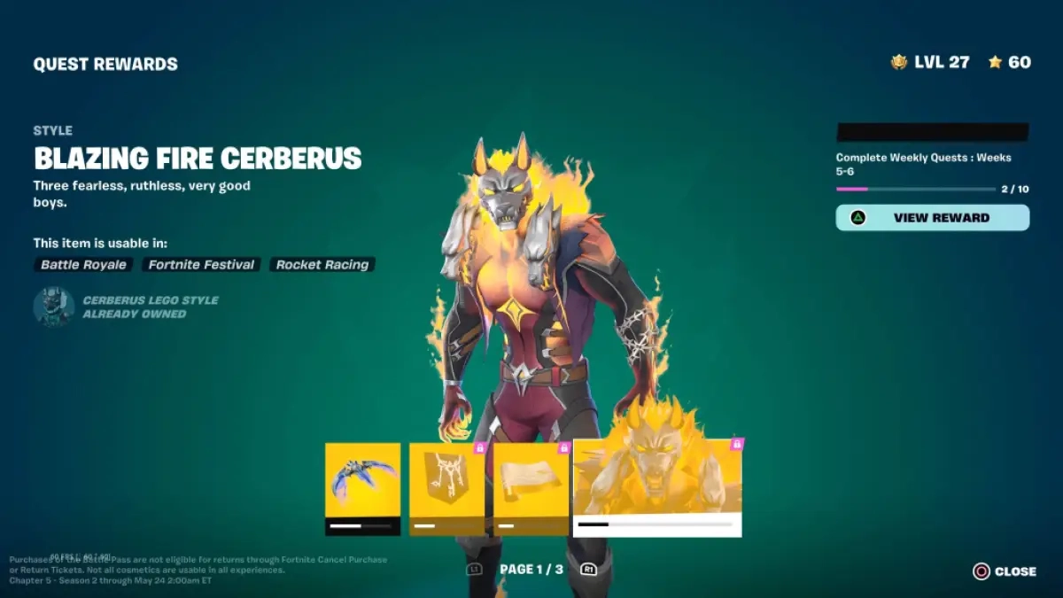 Cerberus no Passe de Batalha do Fortnite