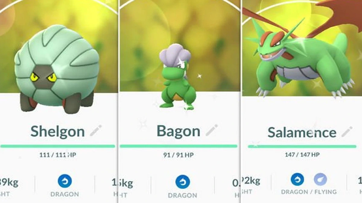 Shiny Shelgon, Bagon e Salamence - Pokémon GO
