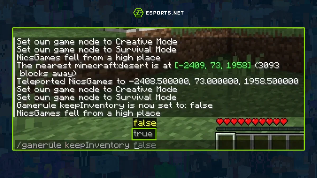 Comando Keep Inventory Minecraft