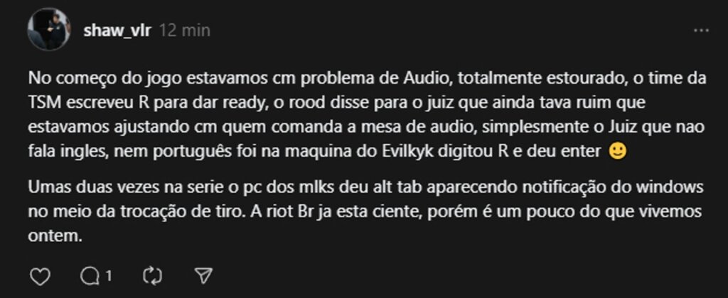 Relato shaW sobre problemas no VCT Ascension Américas 2024