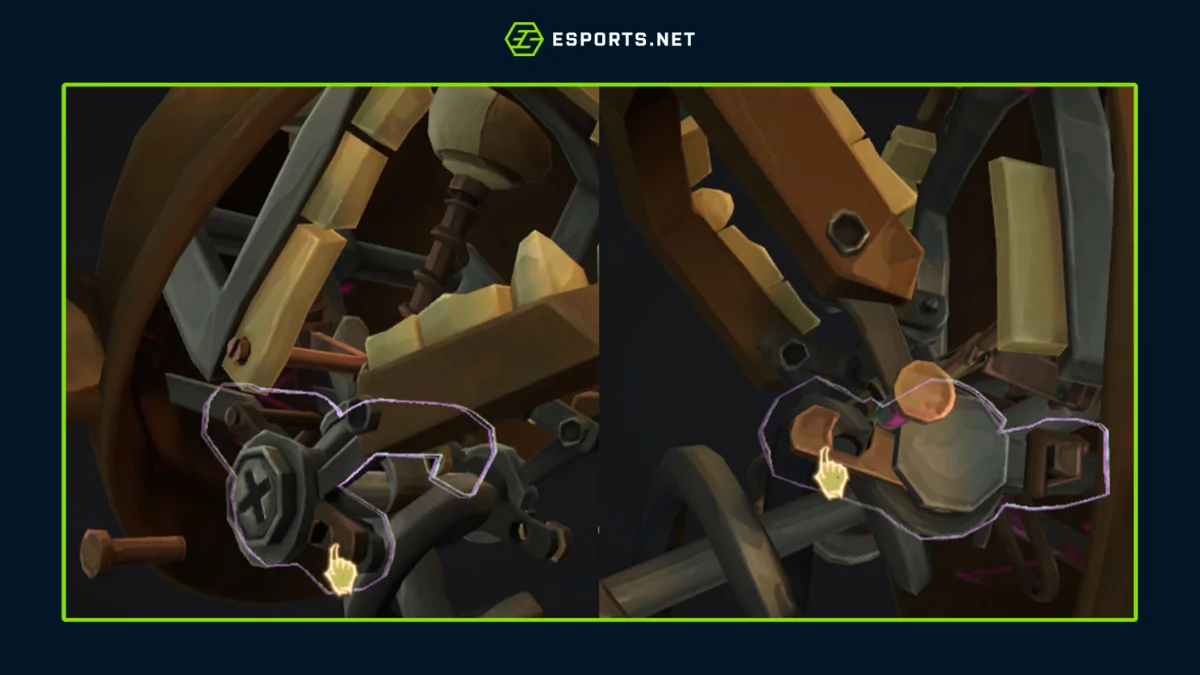 Libere as duas travas que estavam presas pelos pinos marrons, começando pela esquerda