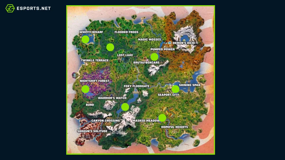 Localizações da Tartaruga Gigante em Fortnite