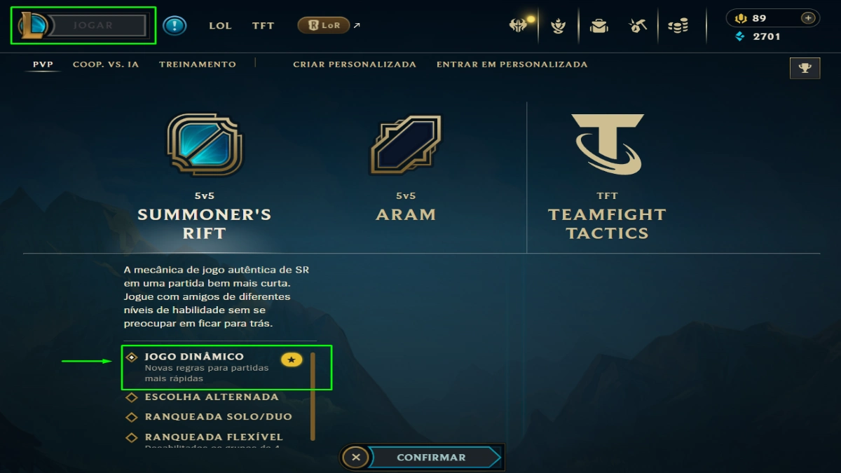 Como jogar o Modo Dinâmico do LoL