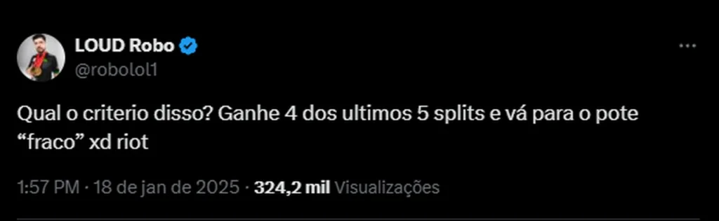 Tweet de Robo, topo da LOUD