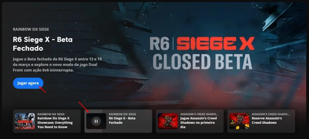 Local na Ubisoft Connect onde fica habilitado baixar o beta fechado do Rainbow Six X