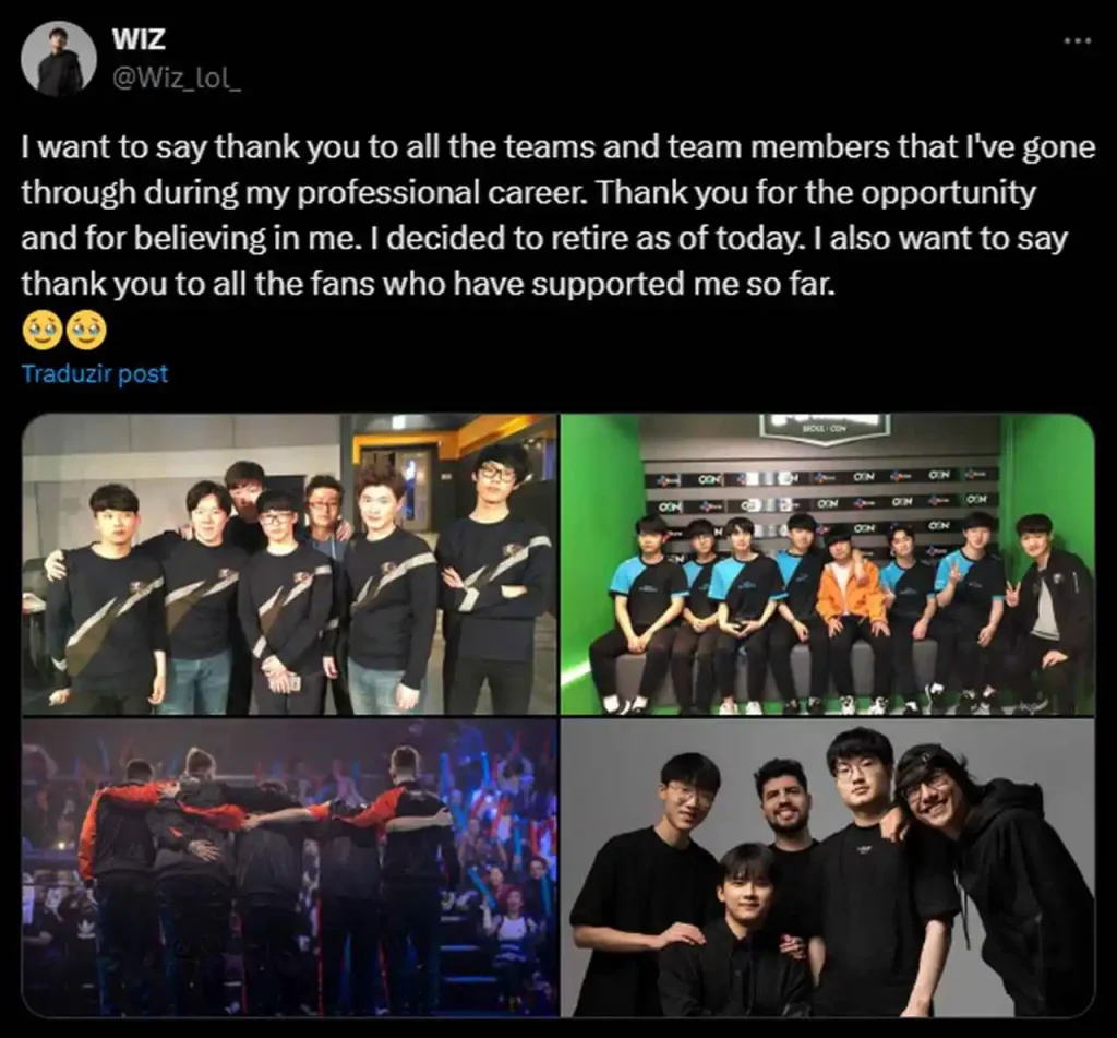 Tweet de despedida e anuncio de aposentadoria do Wiz