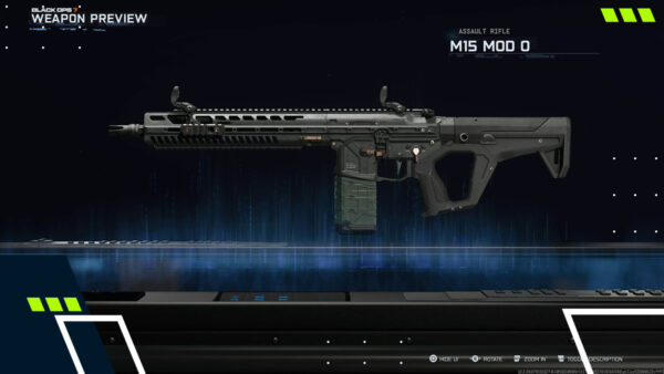 O fuzil de assalto M15 Mod 0 exibido em uma prévia das armas do Black Ops 7