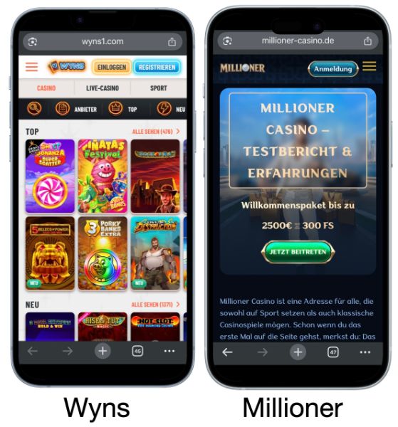 Wyns vs Millioner Casino Vergleich