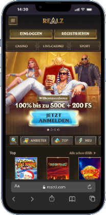 Realz Casino Homepage