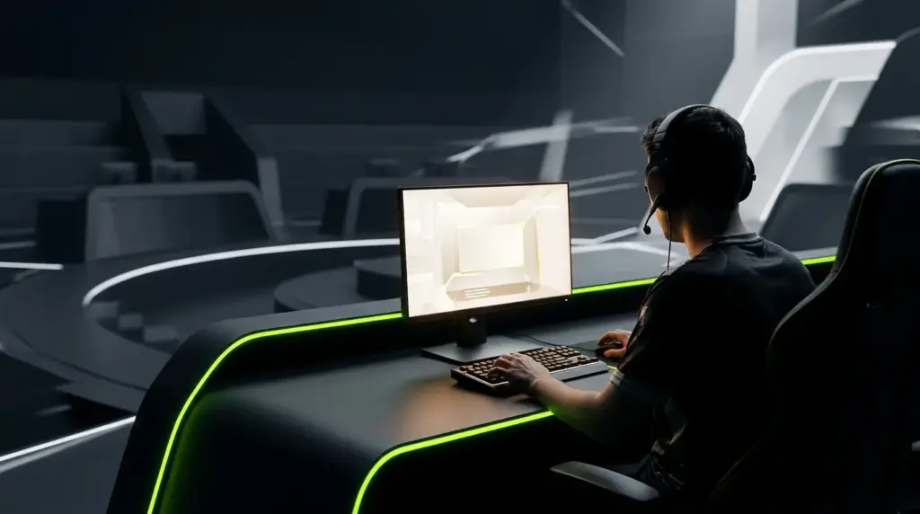 Nicht identifizierbarer Esport-Spieler vor einer dunklen Arena nach Südkoreas Halbfinalsieg