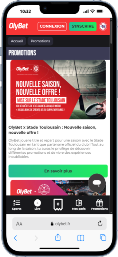 page promotions Olybet avec notamment les nouvelles offres de la saison