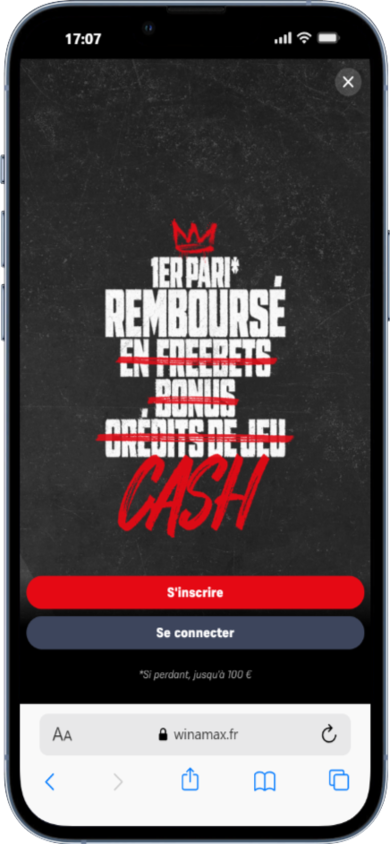 annonce du bonus de bienvenue de winamax sur sa section sport