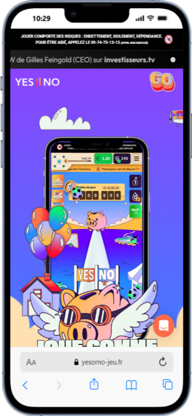 yesor no page d'accueil avec ses jeux innovants sur mobile