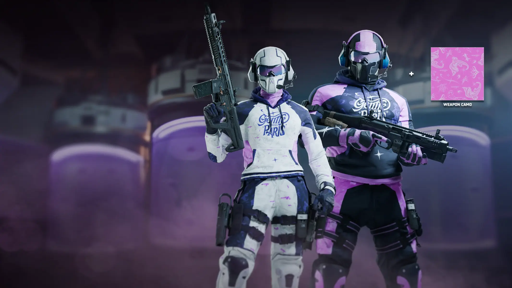 Two characters in Call of Duty gear representing Gentle Mates Paris.
