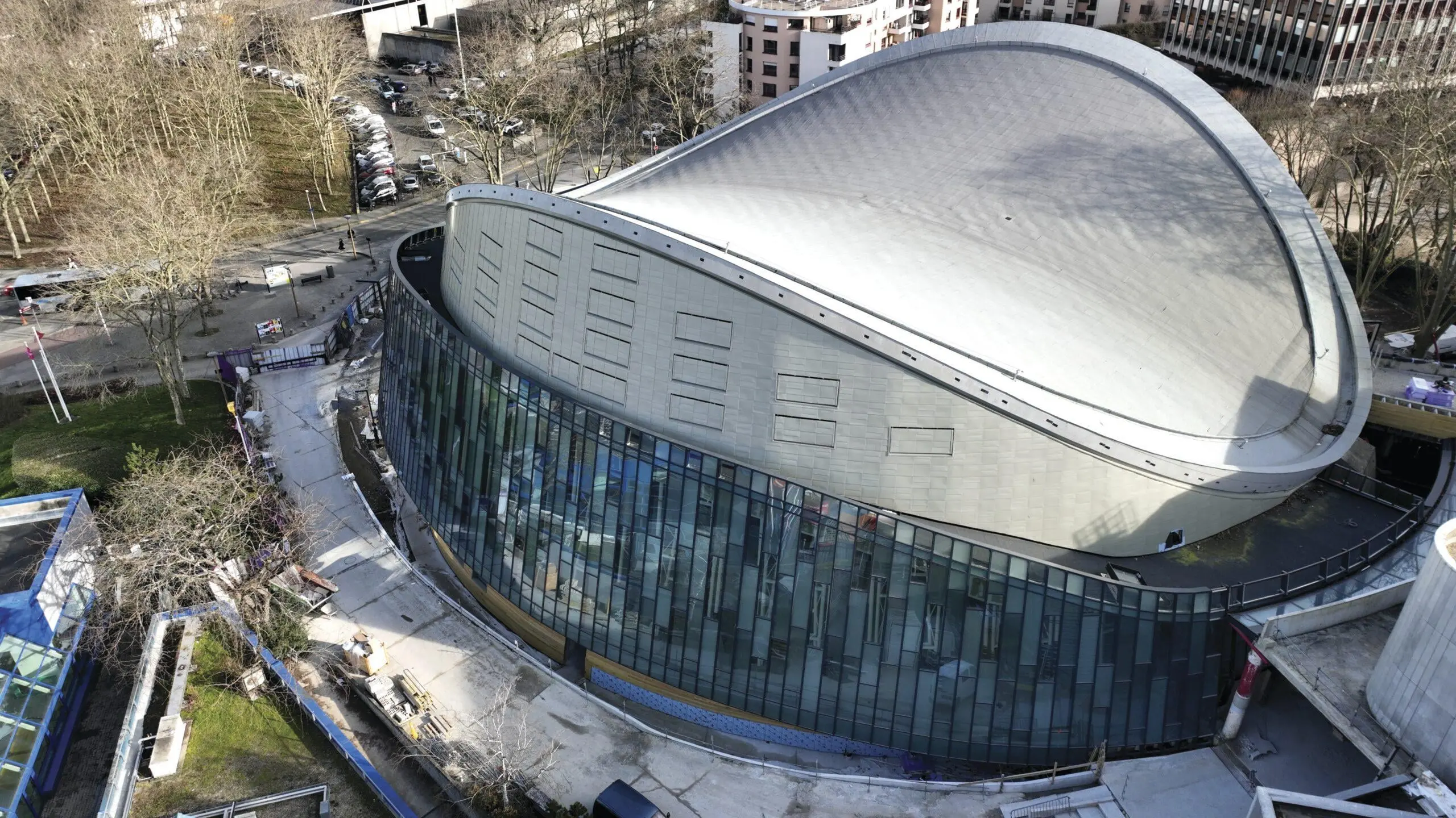 Aerial view of the Karmine Corp Valorant arena under construction.