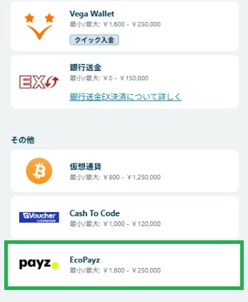 ぺイズ オンラインカジノ 入金