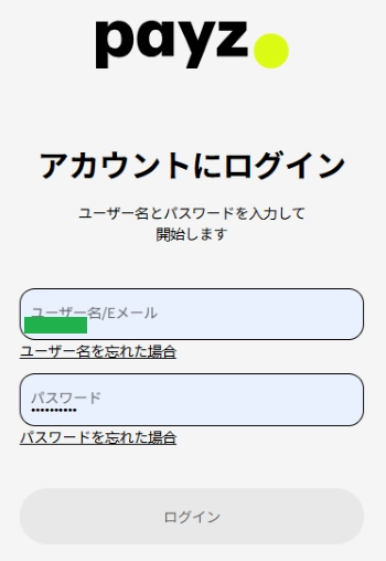 ぺイズ 初ログイン 画面