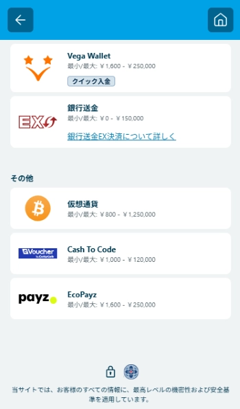 ベラジョン ぺイズ 決済