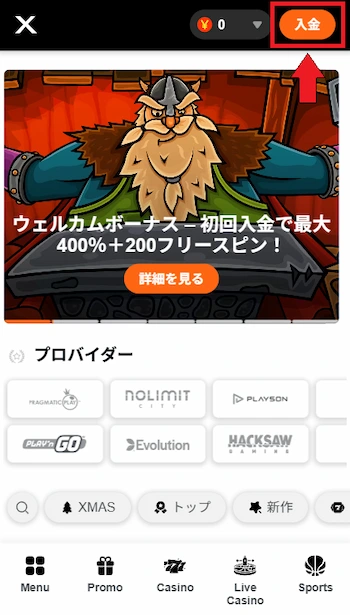 カジノエックス 入金