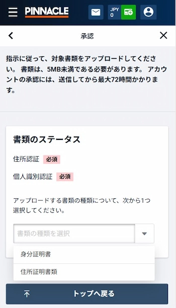 ピナクル 本人確認 やり方