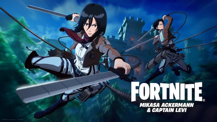 ミカサ・アッカーマンとリヴァイ兵長が『フォートナイト』のアニメ『進撃の巨人』クロスオーバースキンに登場