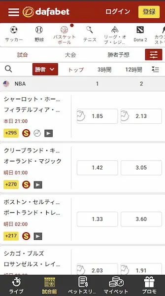 バスケ ブックメーカー：Dafabet