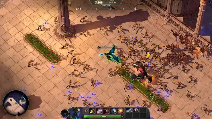 Dota 2のNest of Thornsゲームプレイ。ヒーローがローグライクサバイバルアリーナで敵の波と戦う。