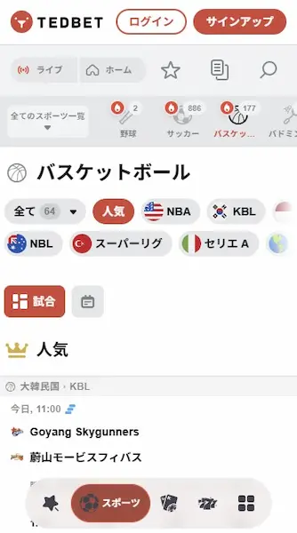 バスケブックメーカー：テッドベット