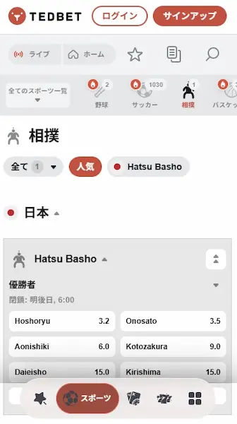 ブックメーカー 相撲：テッドベット