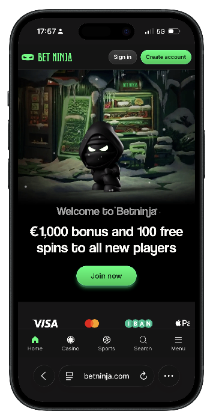 Betninja startpagina met welkomstbonus.