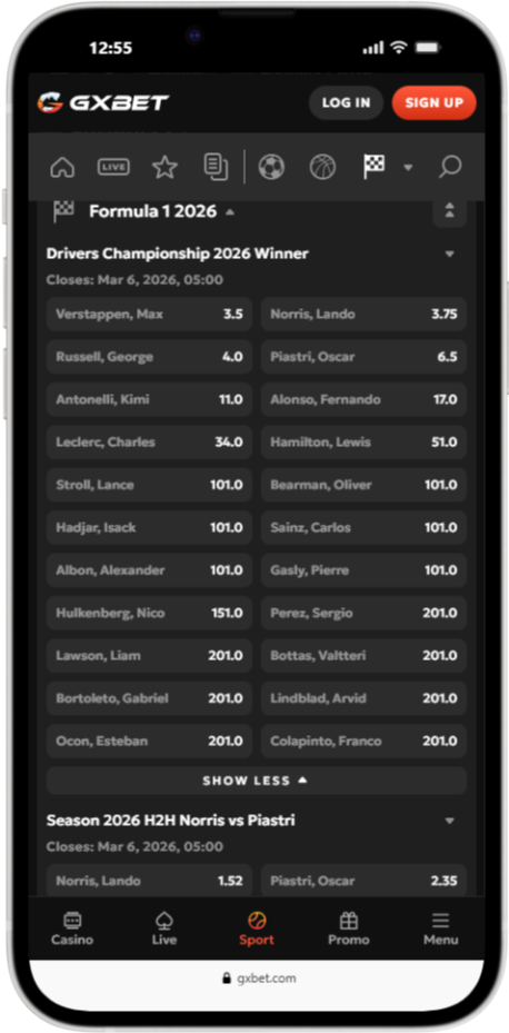 formule 1 odds bij gxbet