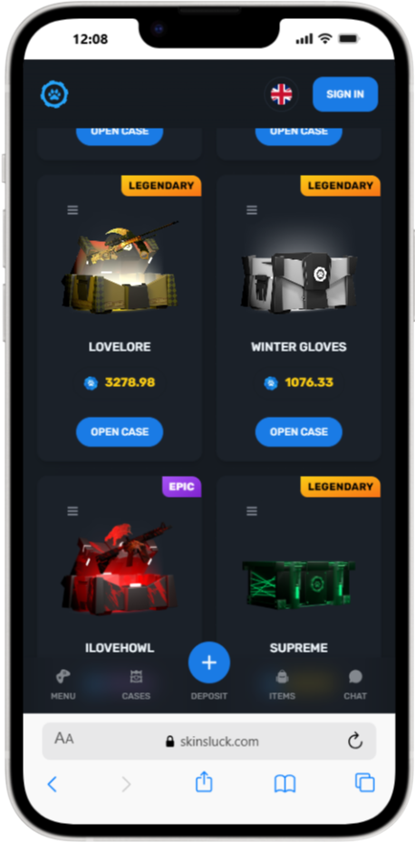 op skinsluck kan je verschillende skin cases openen