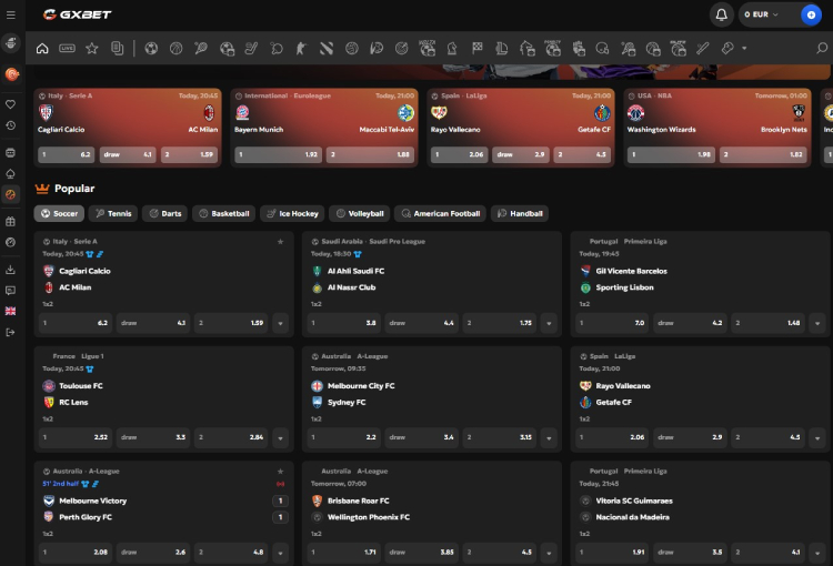Gxbet sportsbook, wedden op voetbal