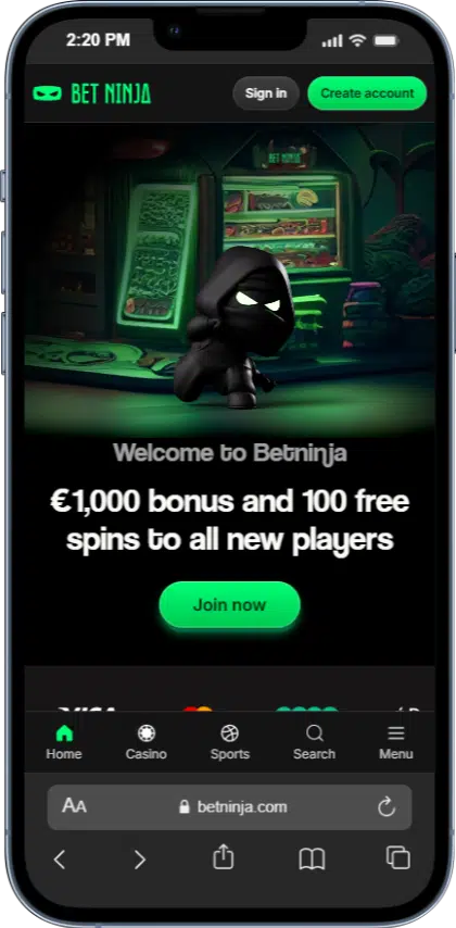BetNinja mobiele weergave