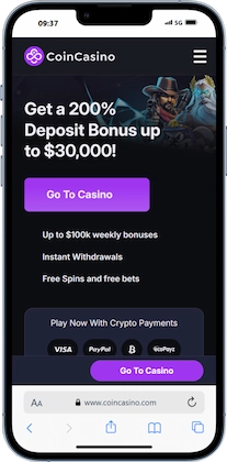 CoinCasino hemsida från mobilen
