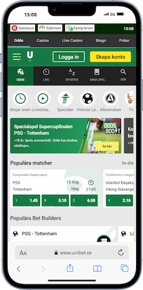 Unibet hemsida från mobil