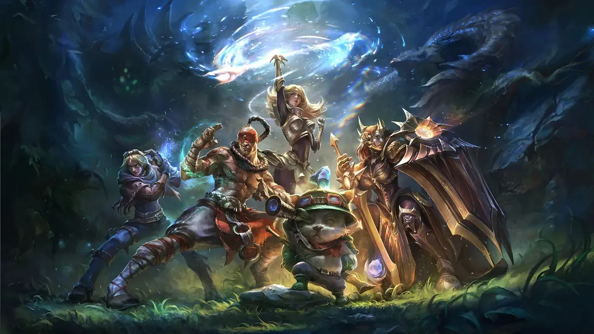 Ezreal, Lee Sin, Lux, Teemo och Leona i League of Legends
