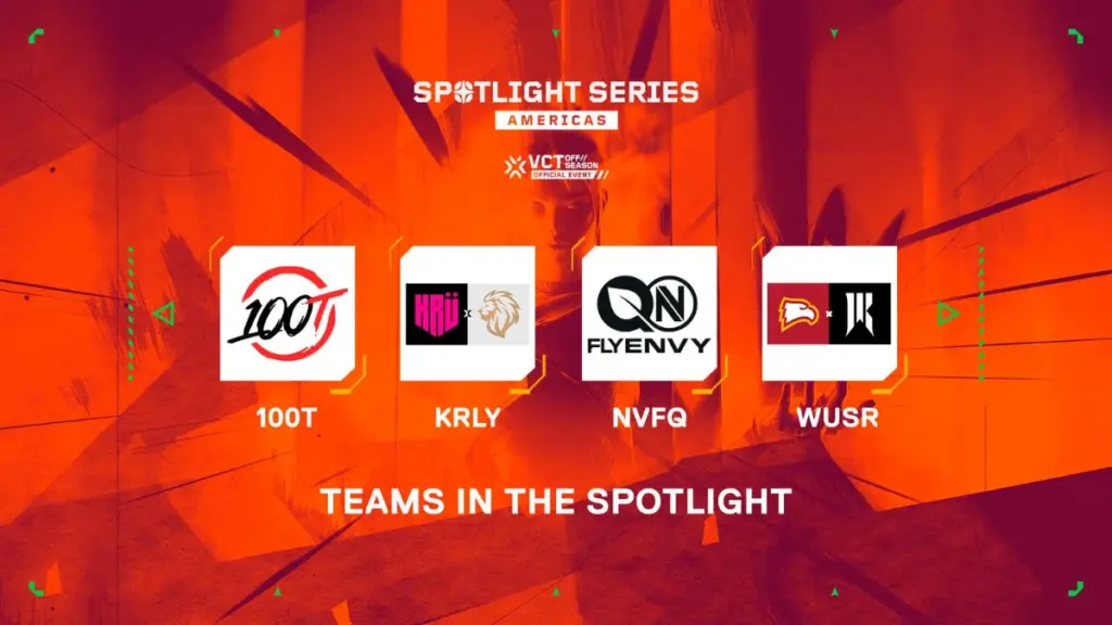 Lagen 100T, KRÜ Esports, Lyon, FlyQuest, ENVY, Winthrop och Shopify Rebellion deltar i Valorant Spotlightseries Americas 2025