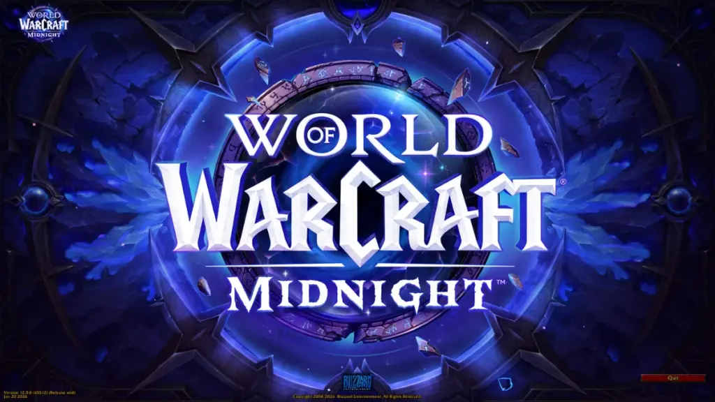 World of Warcraft logo över inloggning med Void-tema