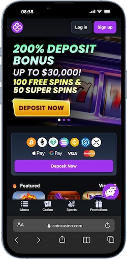 CoinCasino hemsida från mobilen