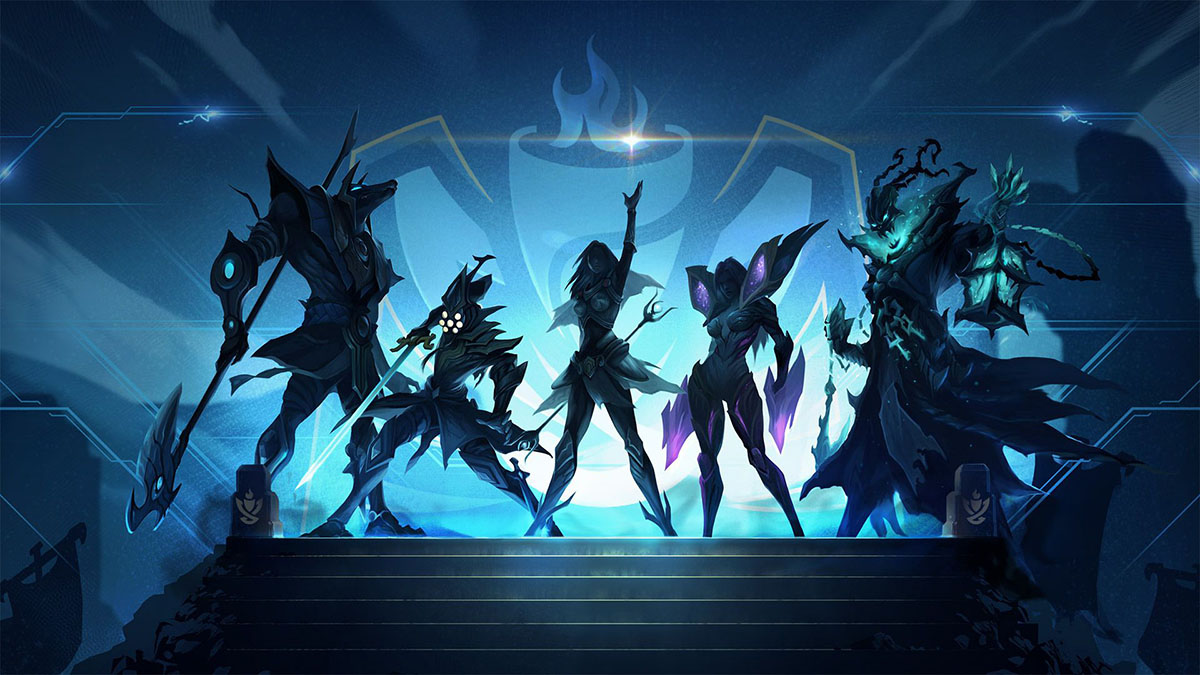 promo image for the clash game mode in league of legends showing 5 champion silhouettes