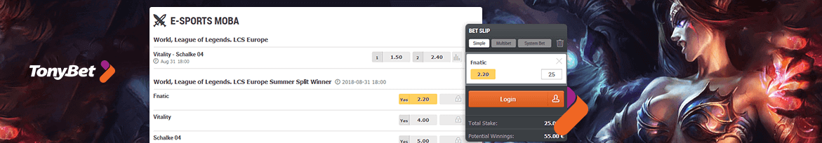 tonybet esports odds